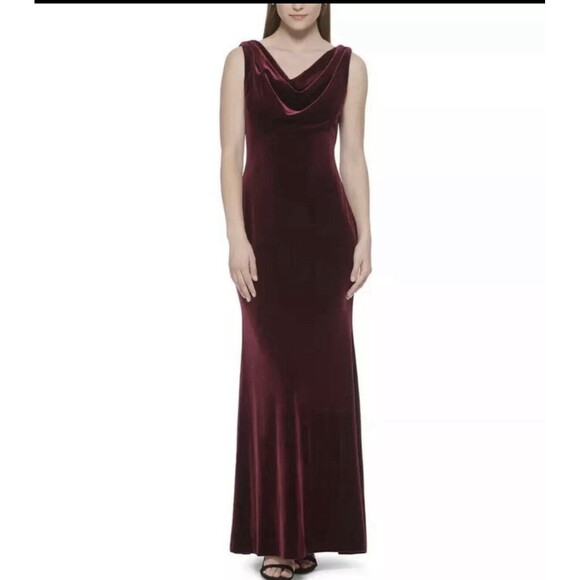Vince Camuto Dresses & Skirts - Vince Camuto Womens Red Velvet Cowl Neck Evening Dress Gown 12 Formal Holiday